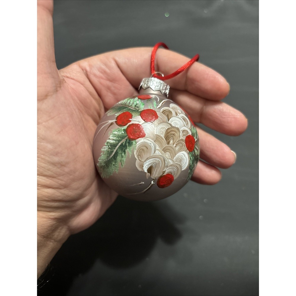 Hand Painted Frosted Glass Christmas Ball Ornament Holidays Winter Evergreen